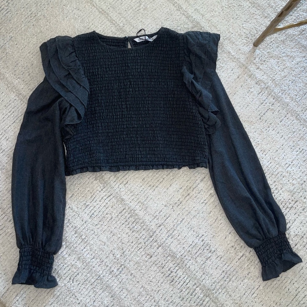 New smocked bodice long sleeve Zara top